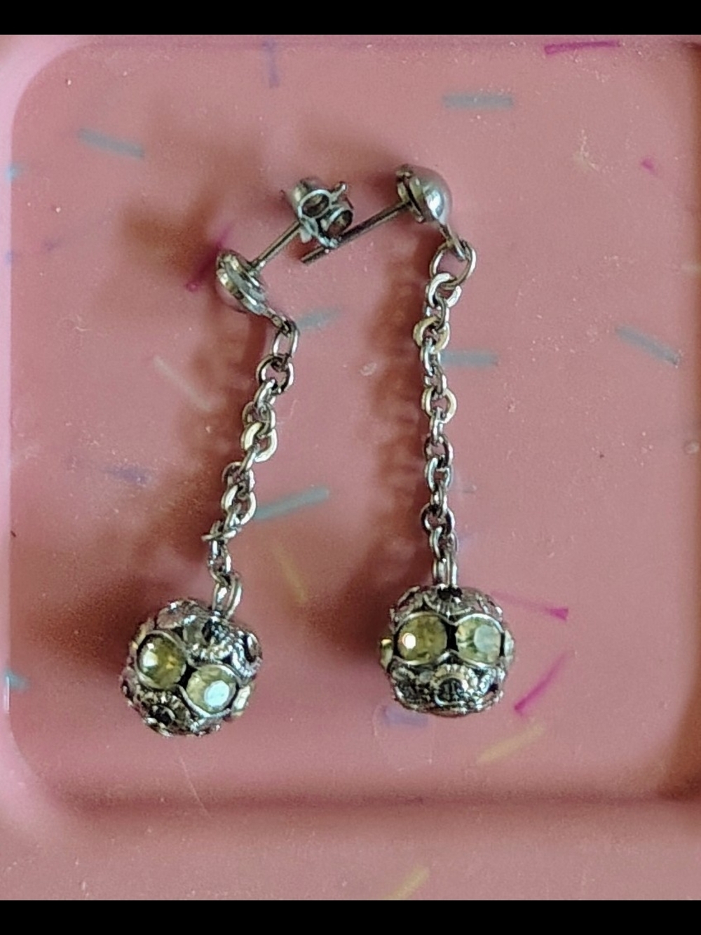 Vintage 1960s Sara Conventry Silver Drop Earrings with Faux Diamond Gem Accents